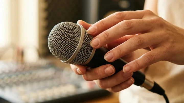 Nicla Ozenda cantante nello studio televisivo del quiz show