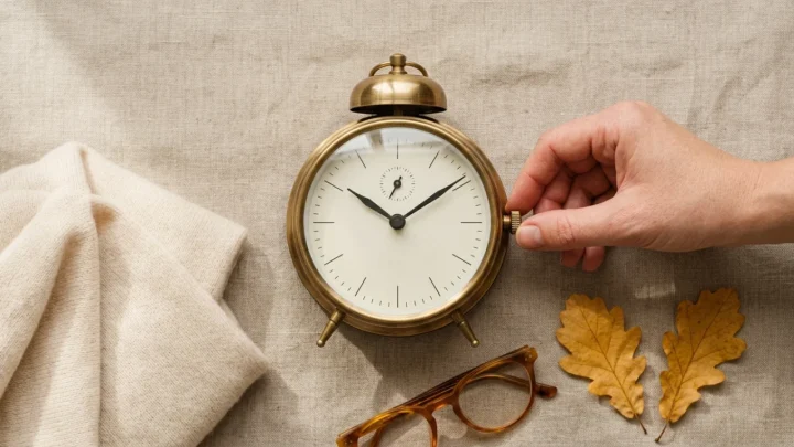 Orologio da parete con lancette puntate verso le ore tre durante il cambio orario
