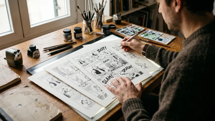 Ritratto ideale e tributo artistico allo sceneggiatore e autore di fumetti Piero Lusso