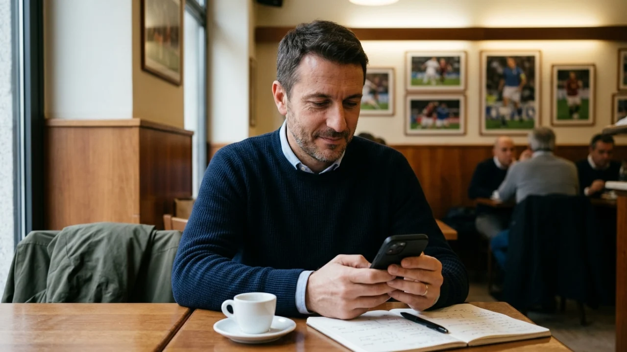 Riccardo Trevisani durante una trasmissione di approfondimento calcistico
