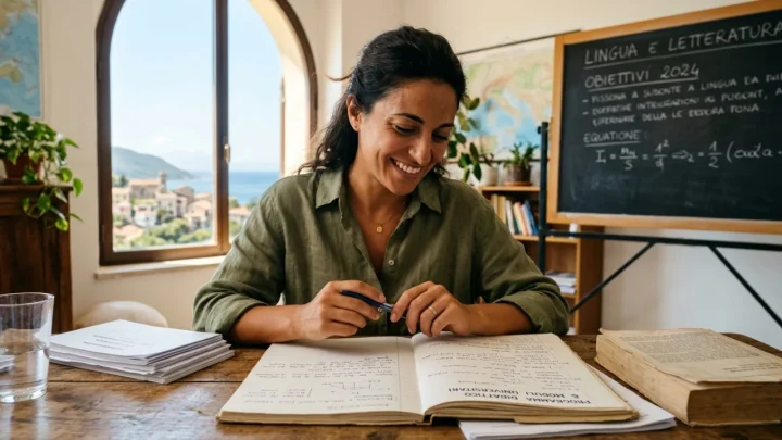 Docenti e personale scolastico riuniti davanti a documenti di lavoro e contratti