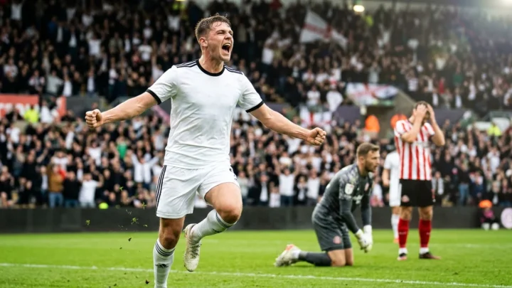 Derby County midfielder celebrating a decisive goal against Sheffield United