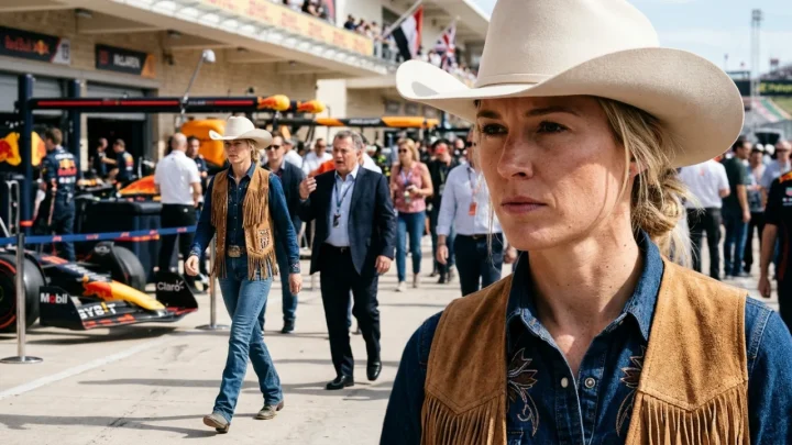 Sophie Cunningham wearing a cowgirl outfit at the Austin Formula 1 Grand Prix