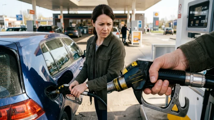 Erogatore di carburante durante un rifornimento di benzina e diesel presso una stazione di servizio italiana