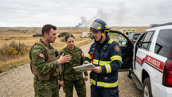 Base militare e mezzi di soccorso durante una situazione di emergenza