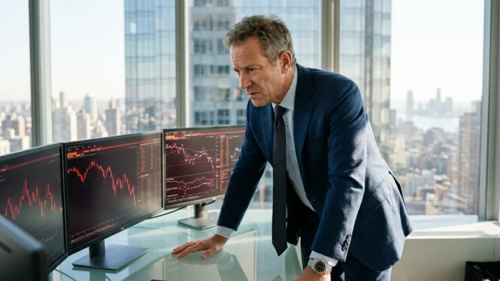 Wall Street stock exchange trading board displaying tech market fluctuations