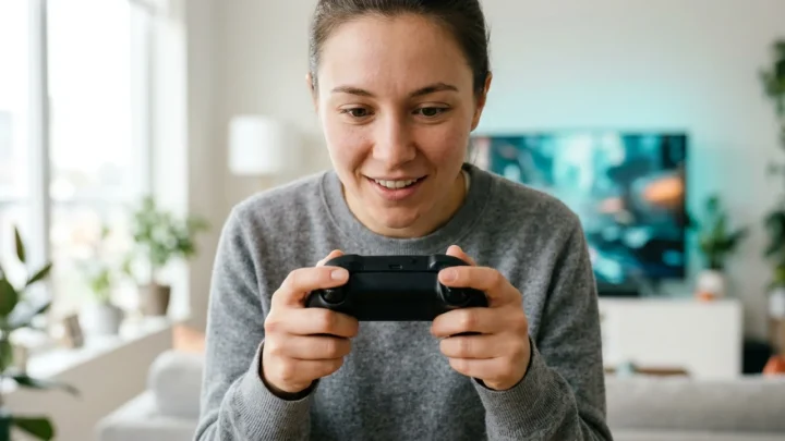 Controller Xbox con schermata della libreria giochi e logo Xbox Game Pass