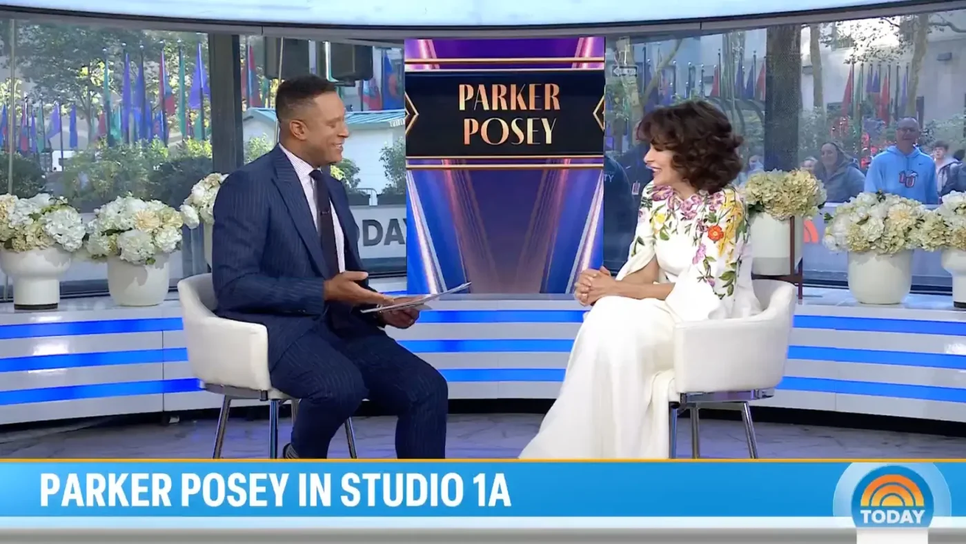 Craig Melvin interviewing Parker Posey on the TODAY show.