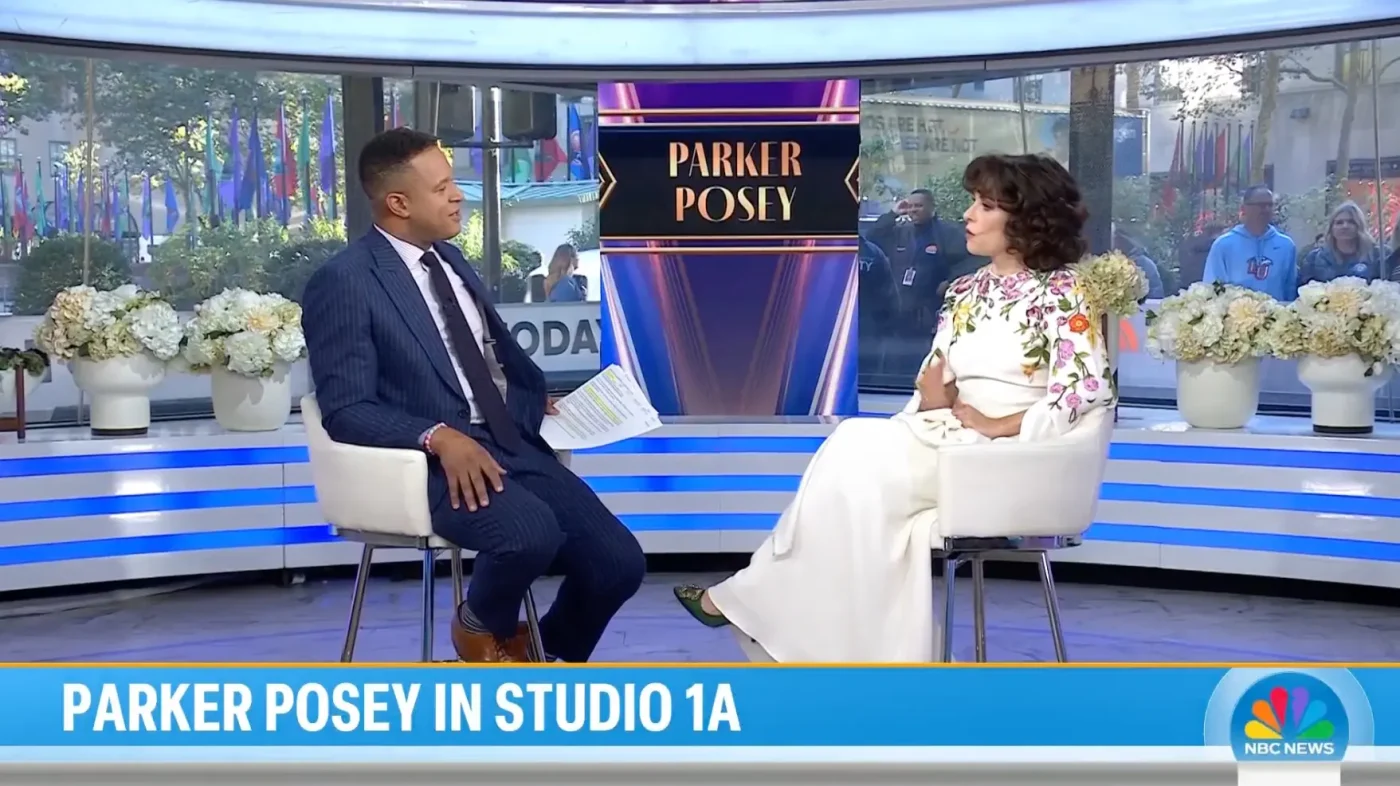 Craig Melvin interviews Parker Posey on the TODAY show set.