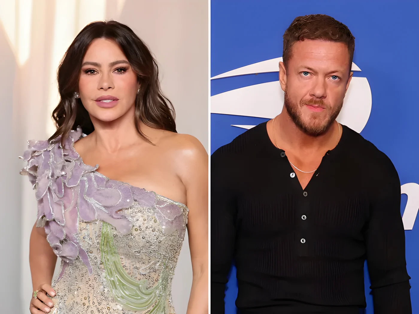 Dan Reynolds and Sofa Vergara shown sidebyside