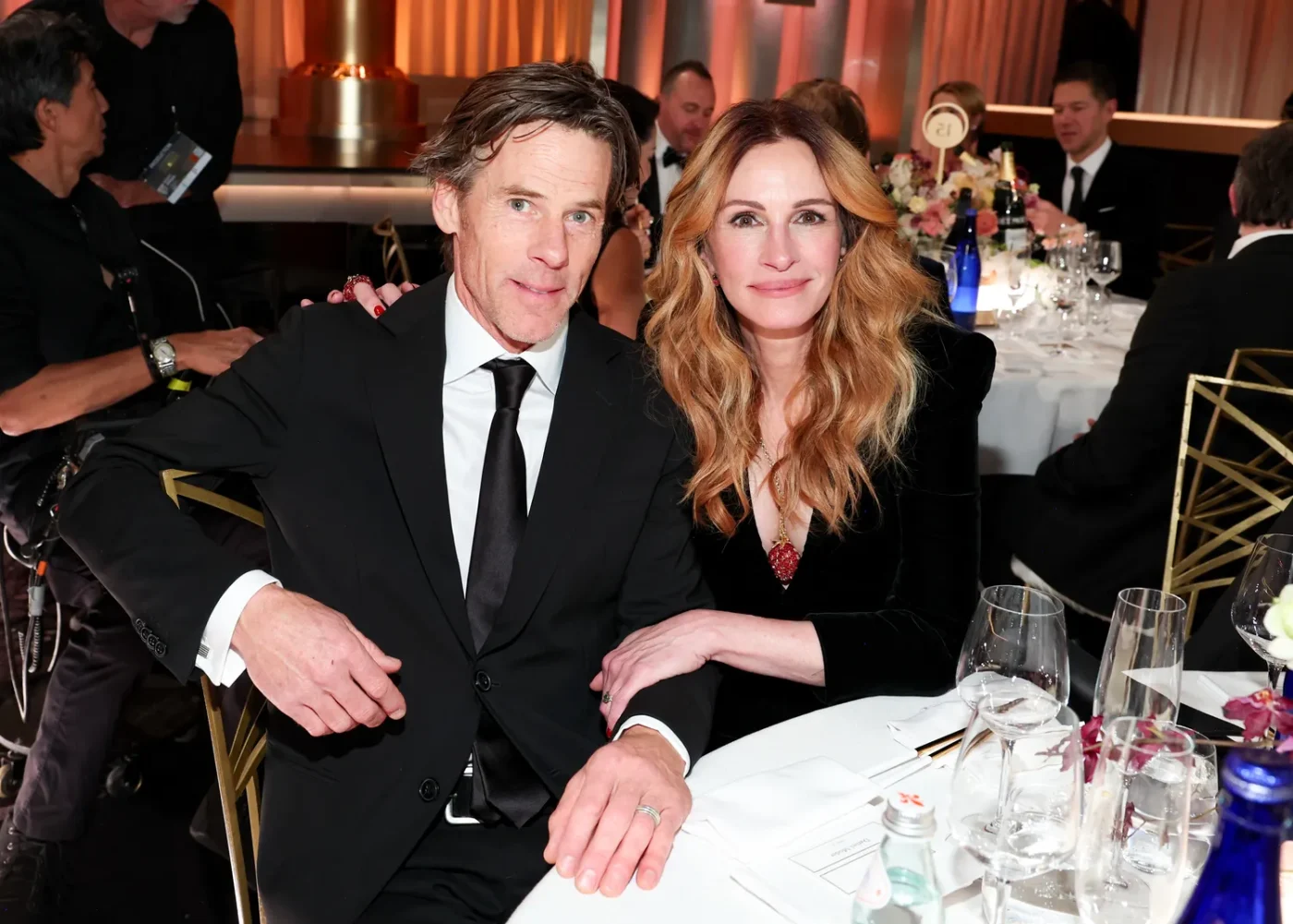 Daniel Moder and Julia Roberts at the 2026 Golden Globes on January 11, 2026 in Beverly Hills, California