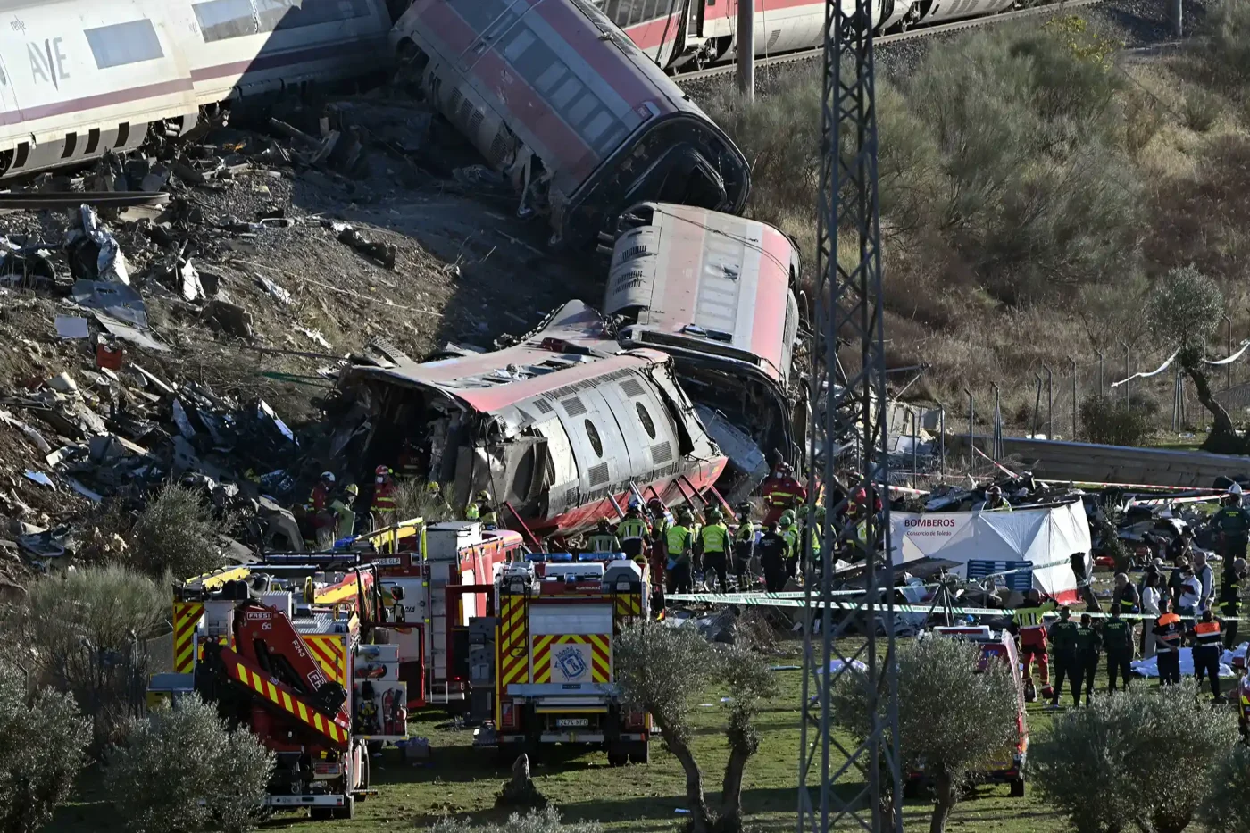 Destruction from train crash in Spain