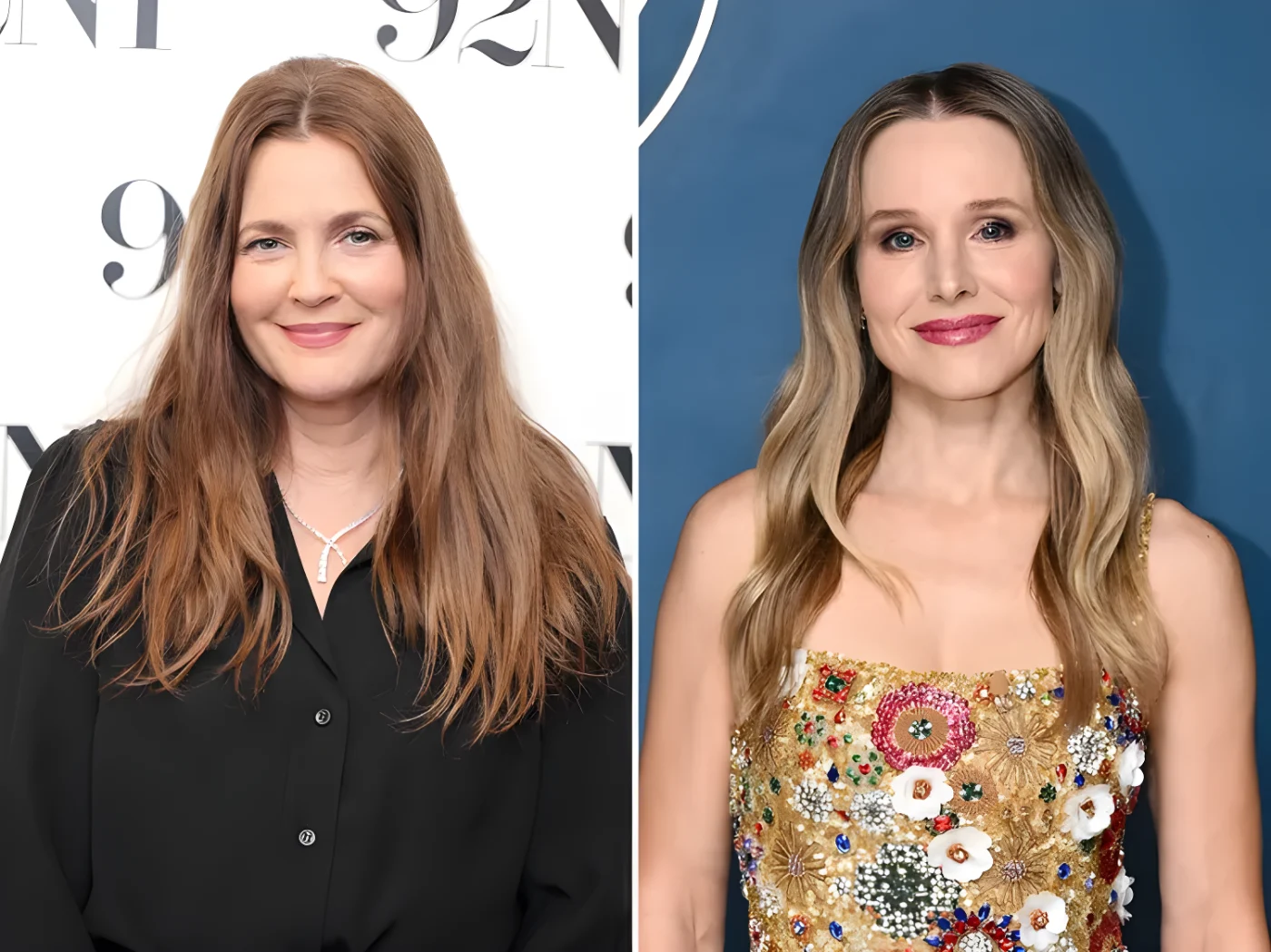 Drew Barrymore and Kristen Bell sidebyside portraits