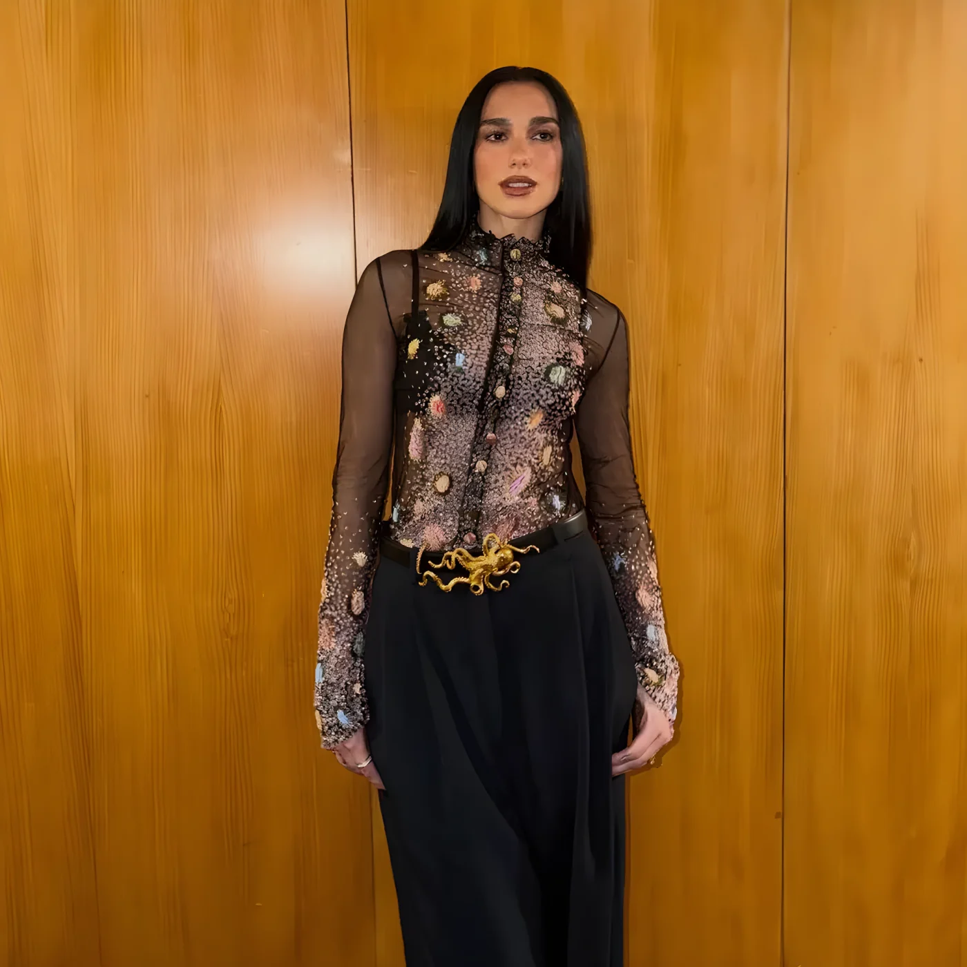dua lipa schiaparelli black outfit