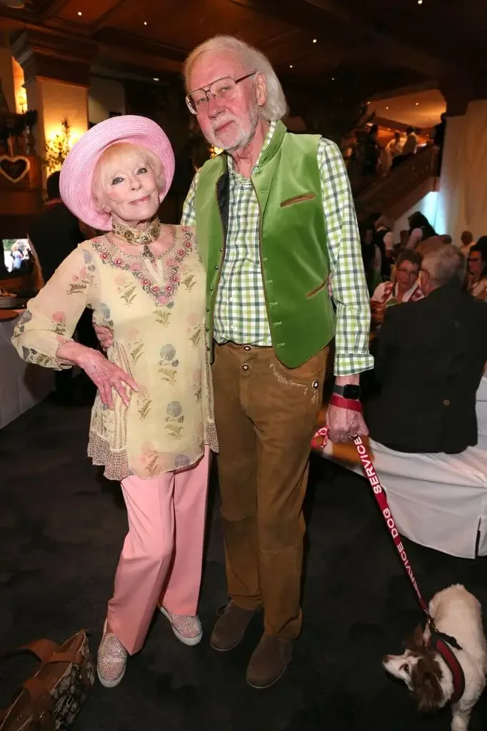 Elke Sommer and her husband Wolf Walther during the Bavarian Evening (Bayerischer Abend) at 33rd KaiserCup 2022 benefit to Franz Beckenbauer Stiftung at the Quellness & Golf Resort Bad Griesbach on July 8, 2022 in Bad Griesbach near Passau, Germany.