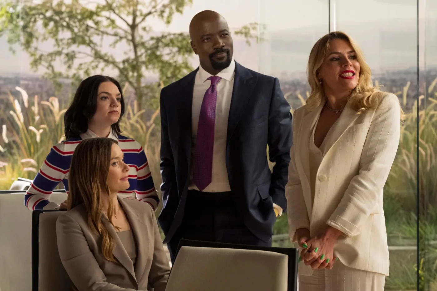 Ella Stiller as Christy Palladino, Rachel Keller as Olivia Siffre, Mike Colter as Michael Price, and Busy Philipps as Natalia Boutella.