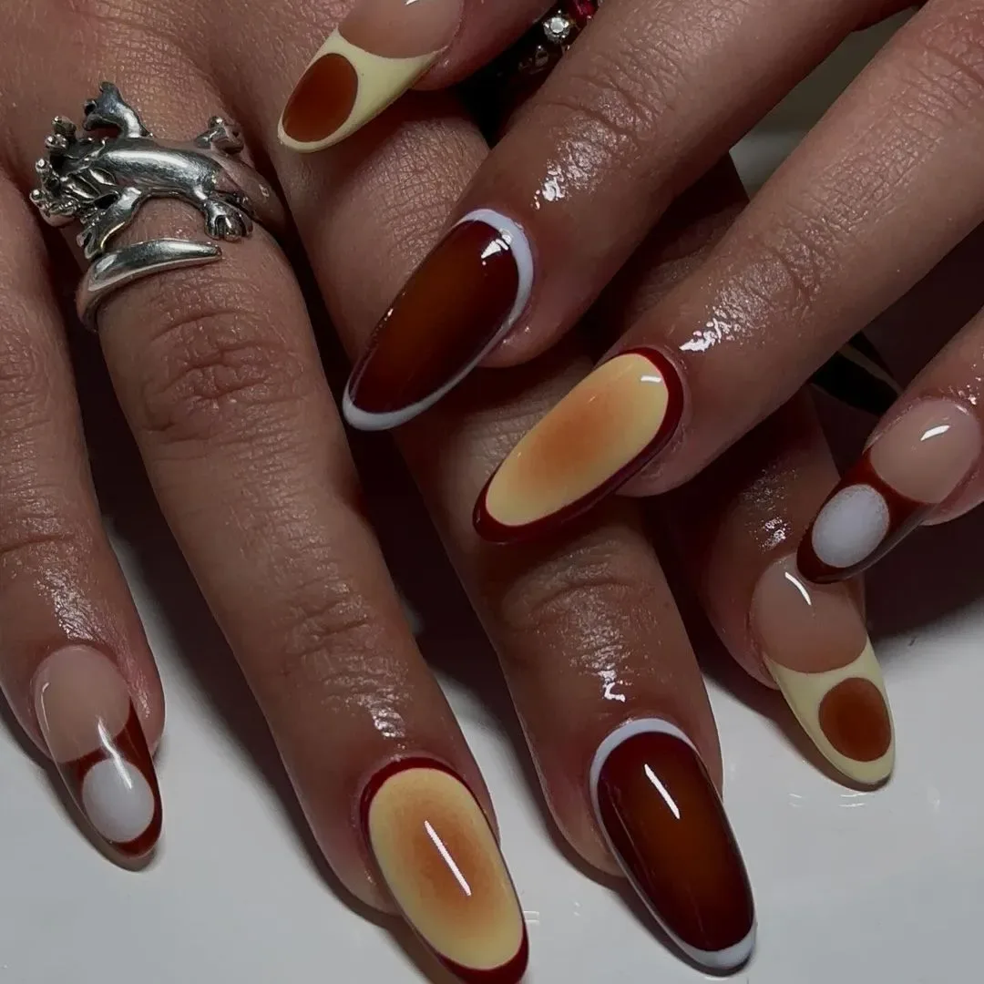 Fall Sunburst Nail Art Designs Dark