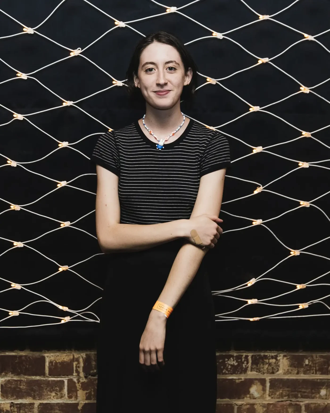 Greta Kline of Frankie Cosmos poses backstage at Headrow House on September 6, 2016 in Leeds, England.