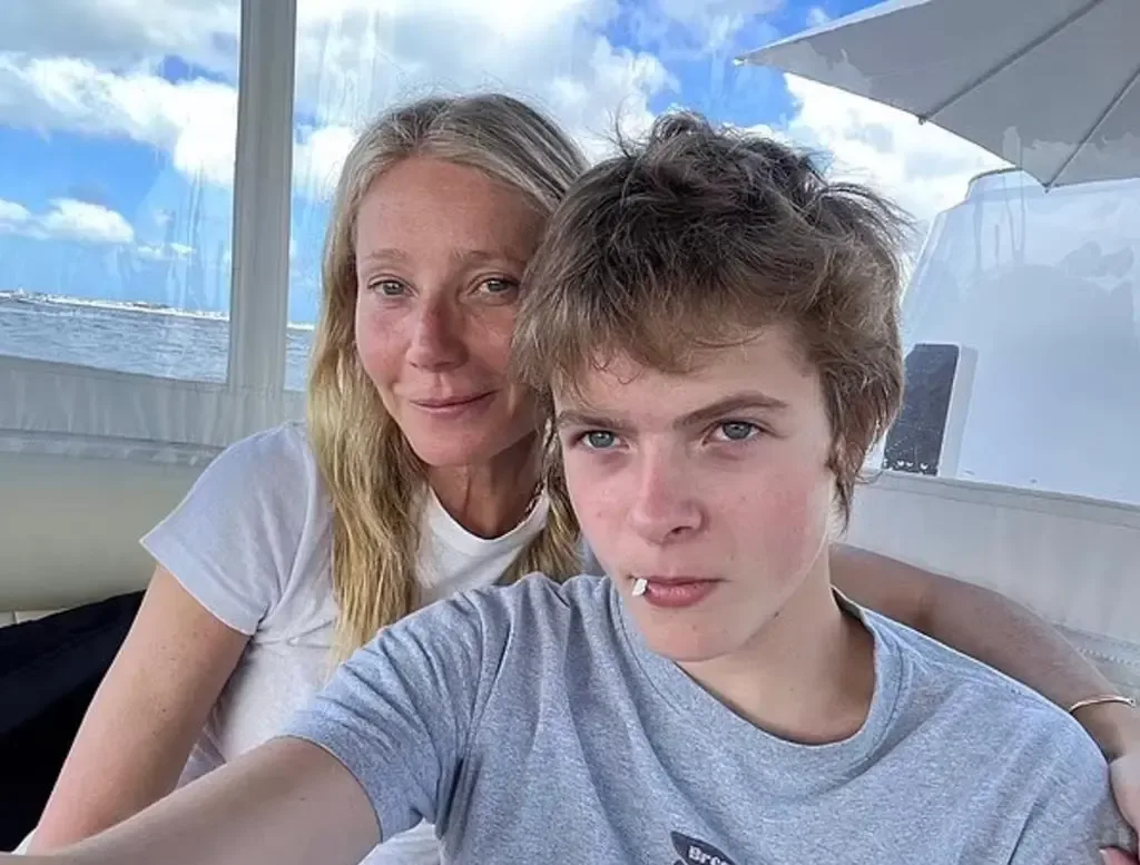 Gwyneth Paltrow and her son Moses Martin posing for a selfie on a boat.