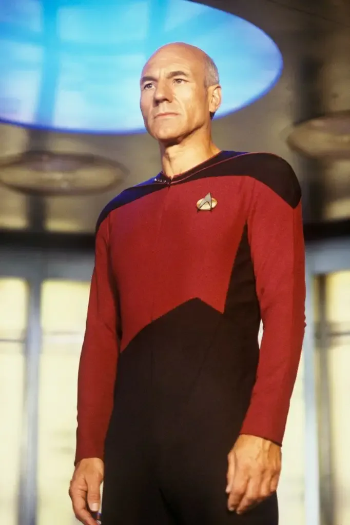 HOLLYWOOD - 1987: Patrick Stewart, star of TV's "Star Trek: The Next Generation," prepares to "engage" during filming at Paramount Studios in Hollywood, California in 1987. Stewart portrayed the heroic Captain Jean-Luc Picard