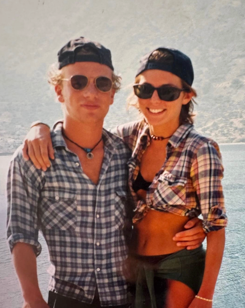 Jamie and Jools Oliver on holidays over 30 years ago