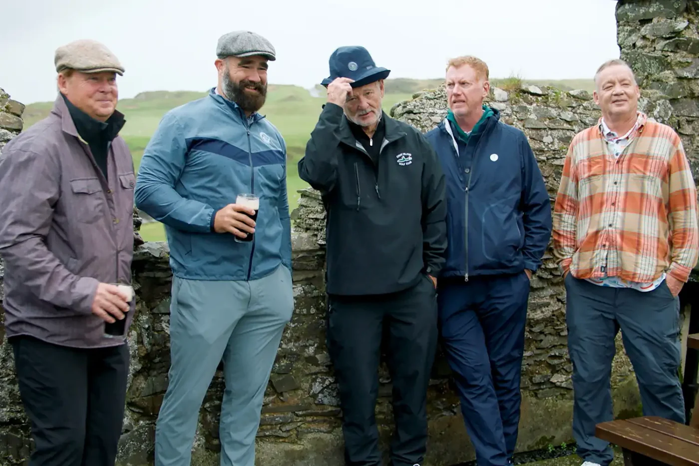 Joel Murray, Jason Kelce, Bill Murray Tom Coyne and John Murray in episode 6 of A Course Called Ireland, streaming on Paramount+, 2026