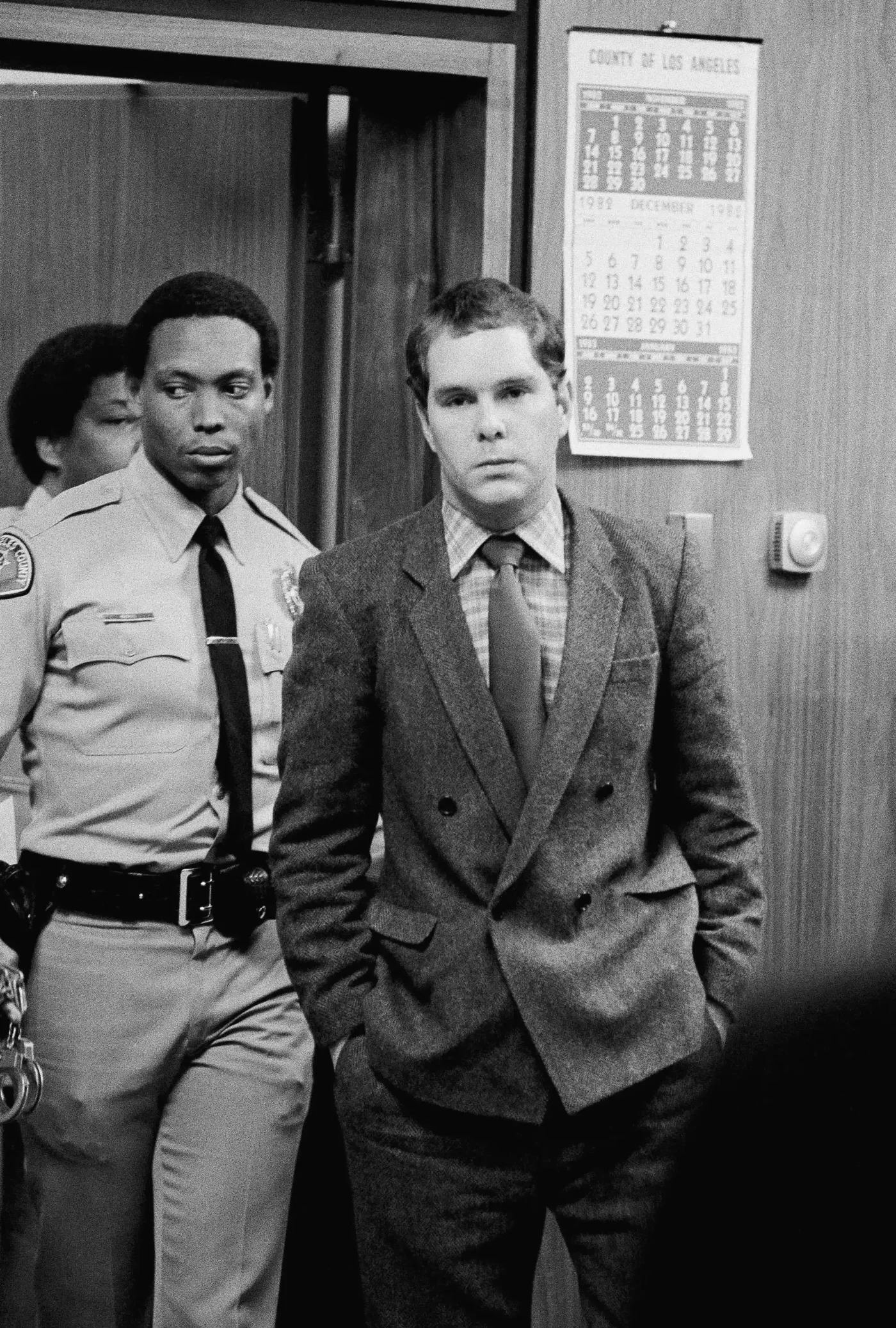 John Thomas Sweeney shown entering court on Monday Dec. 14, 1982 at Beverly Hills for a preliminary hearing into the death of actress Dominique Dunne, apparently has attempted suicide at the Los Angeles County Jail, according to a deputy district attorney. (AP Photo/Wally Fong)