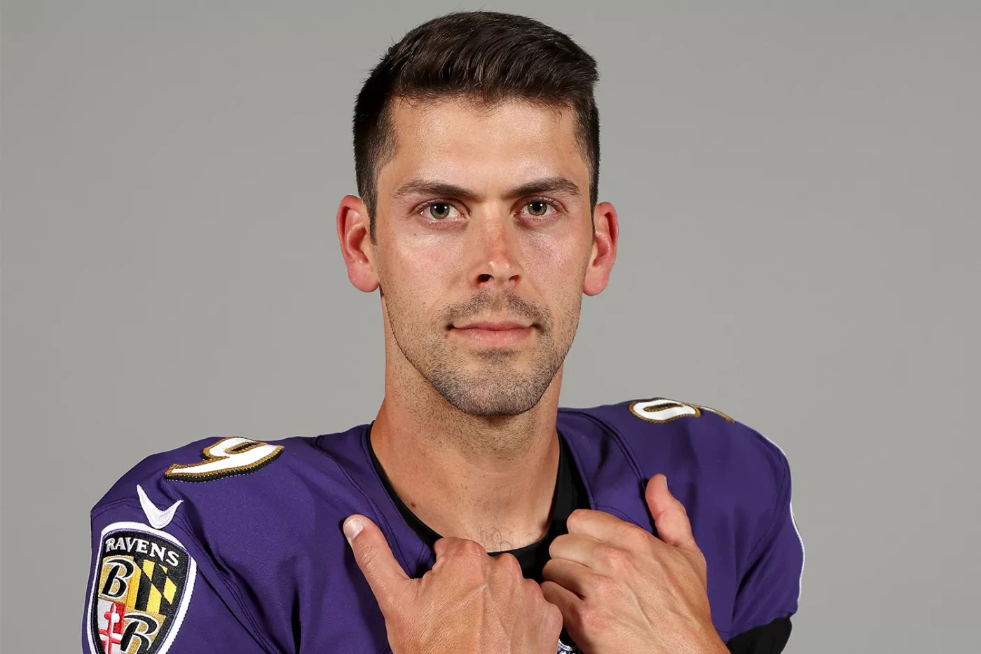 Justin Tucker #9 of the Baltimore Ravens poses for a photo at the Under Armour Performance Center on June 10, 2019 in Owings Mills, Maryland.