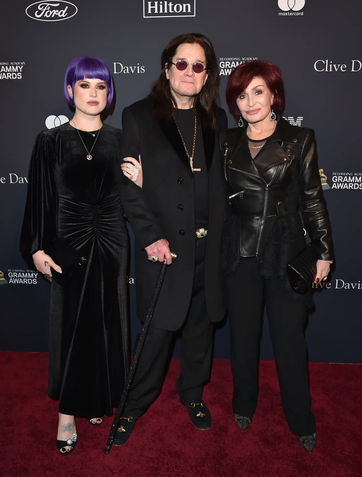 Kelly Osbourne, Ozzy Osbourne, and Sharon Osbourne attend the 2020 Pre-Grammy Gala on January 25, 2020