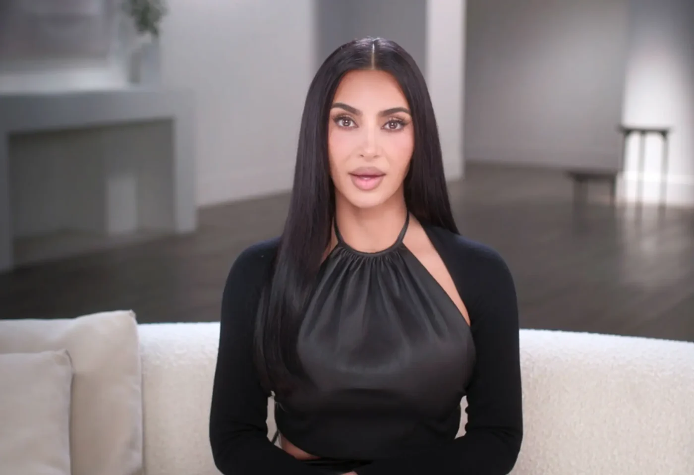 Kim Kardashian in a confessional interview for The Kardashians.