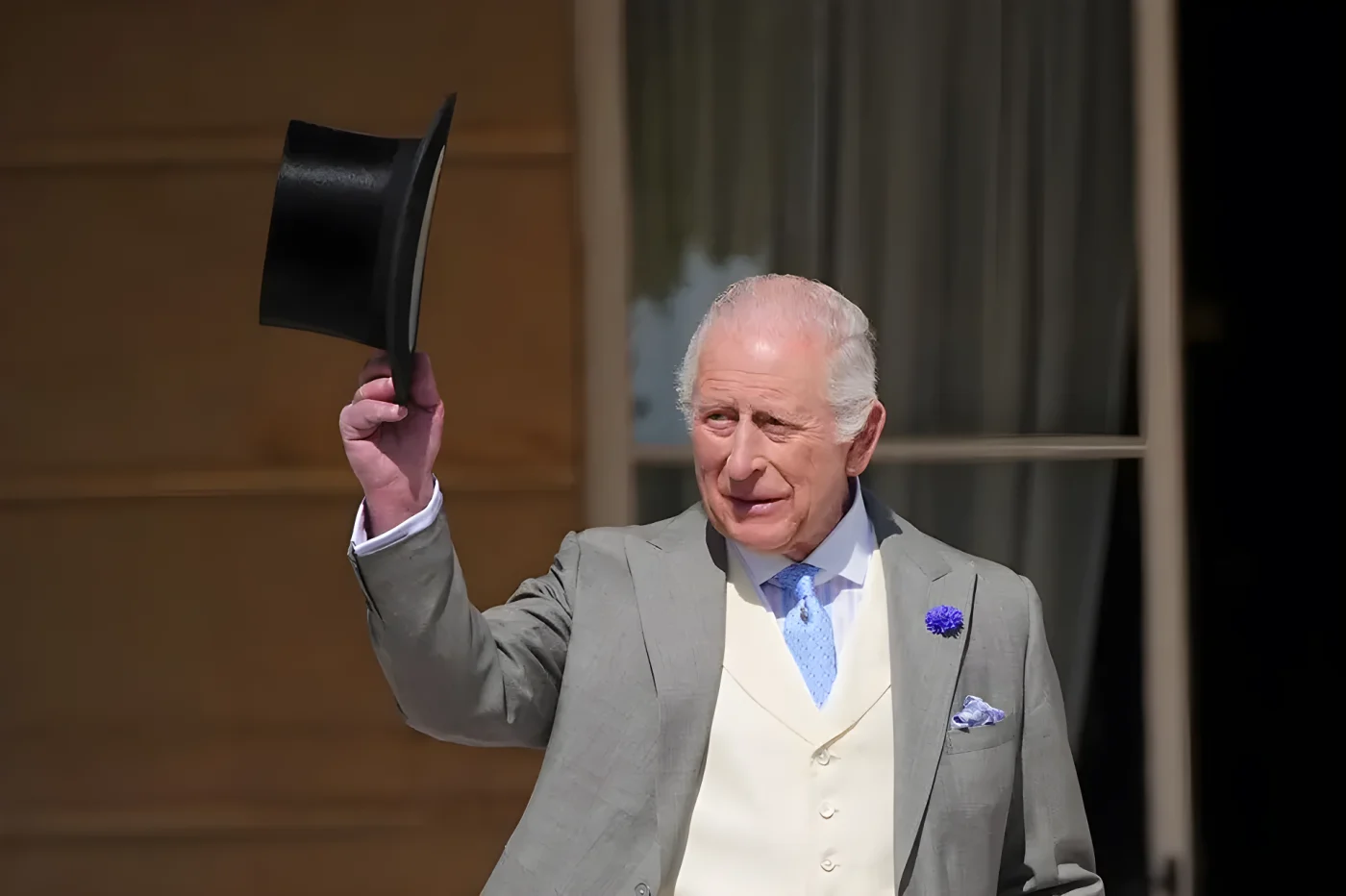 King Charles III attending the Education and Skills Garden Party at Buckingham Palace on May 14, 2025 in London, England