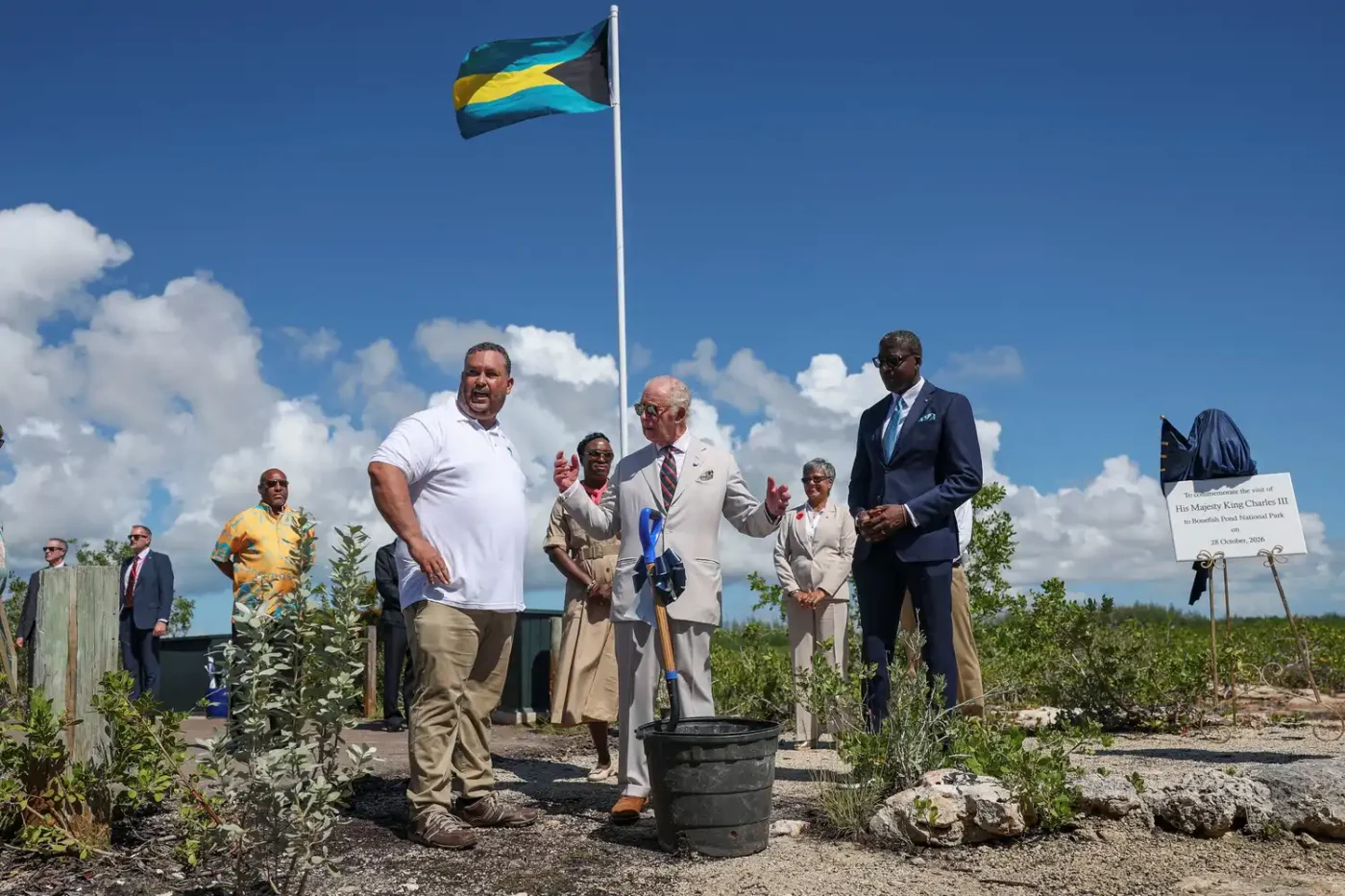 King Charles planting the silver buttonwood tree on October 28, 2026.