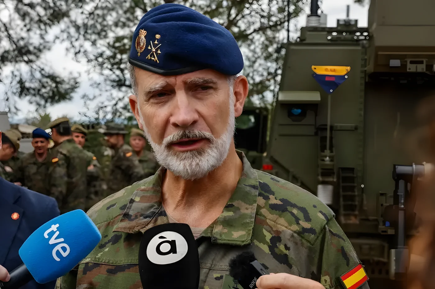King Felipe spoke to press at a military base after the train crash
