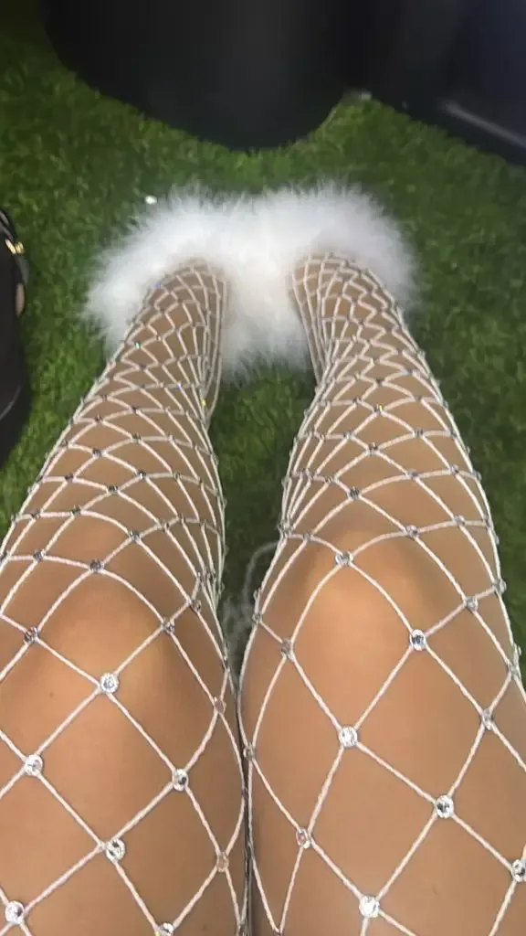 Kylie gave her 381 million followers a glimpse of her diamond-encrusted fishnets