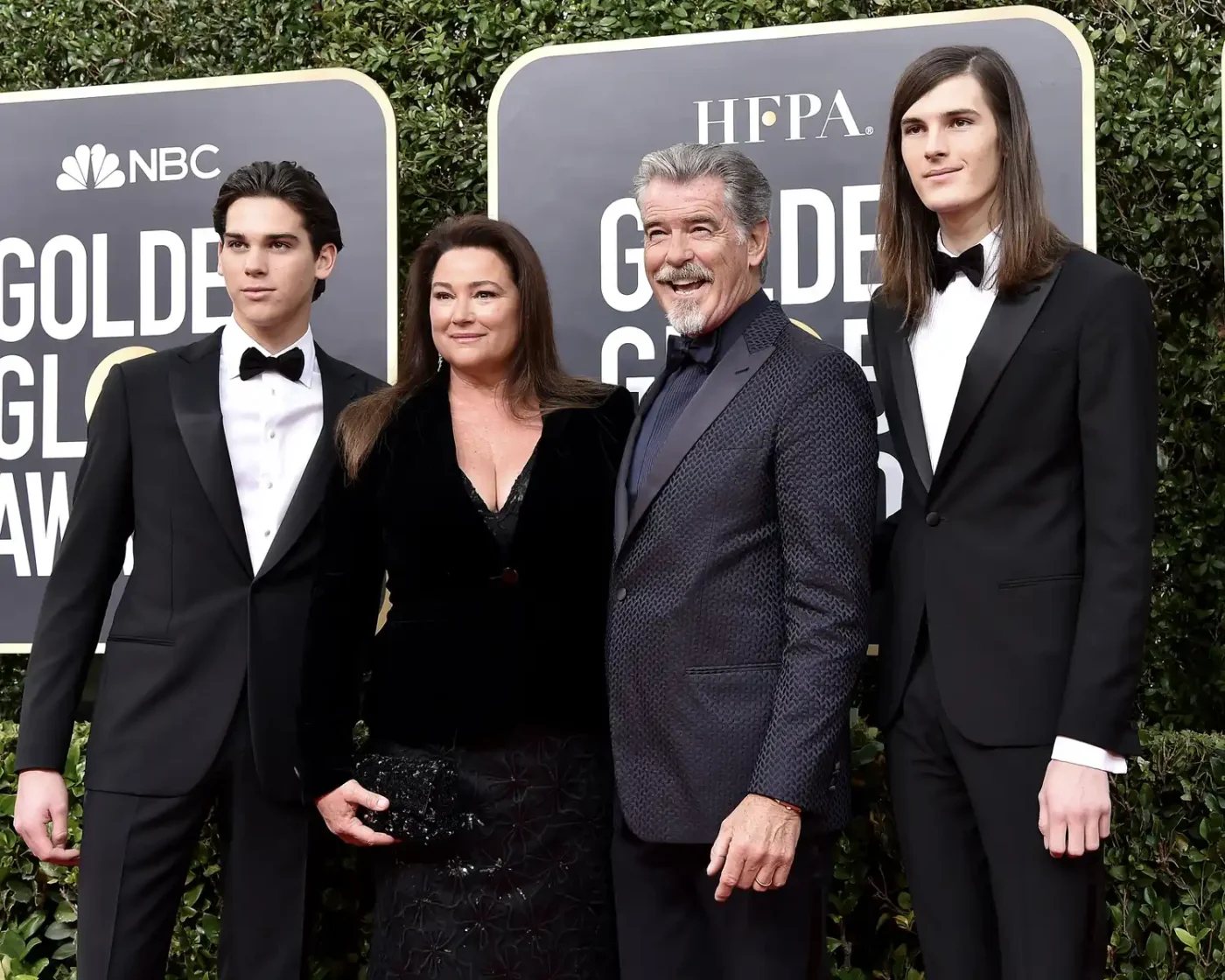 (L-R) Paris Brosnan, Keely Shaye Smith, Pierce Brosnan and Dylan Brosnan attend the 77th Annual Golden Globe Awards at The Beverly Hilton Hotel on January 05, 2020 in Beverly Hills, California.