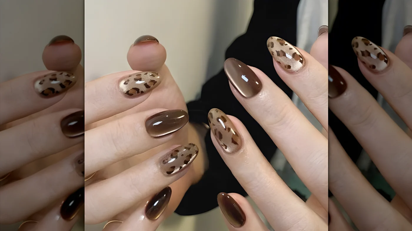 Leopard print cat-eye nails