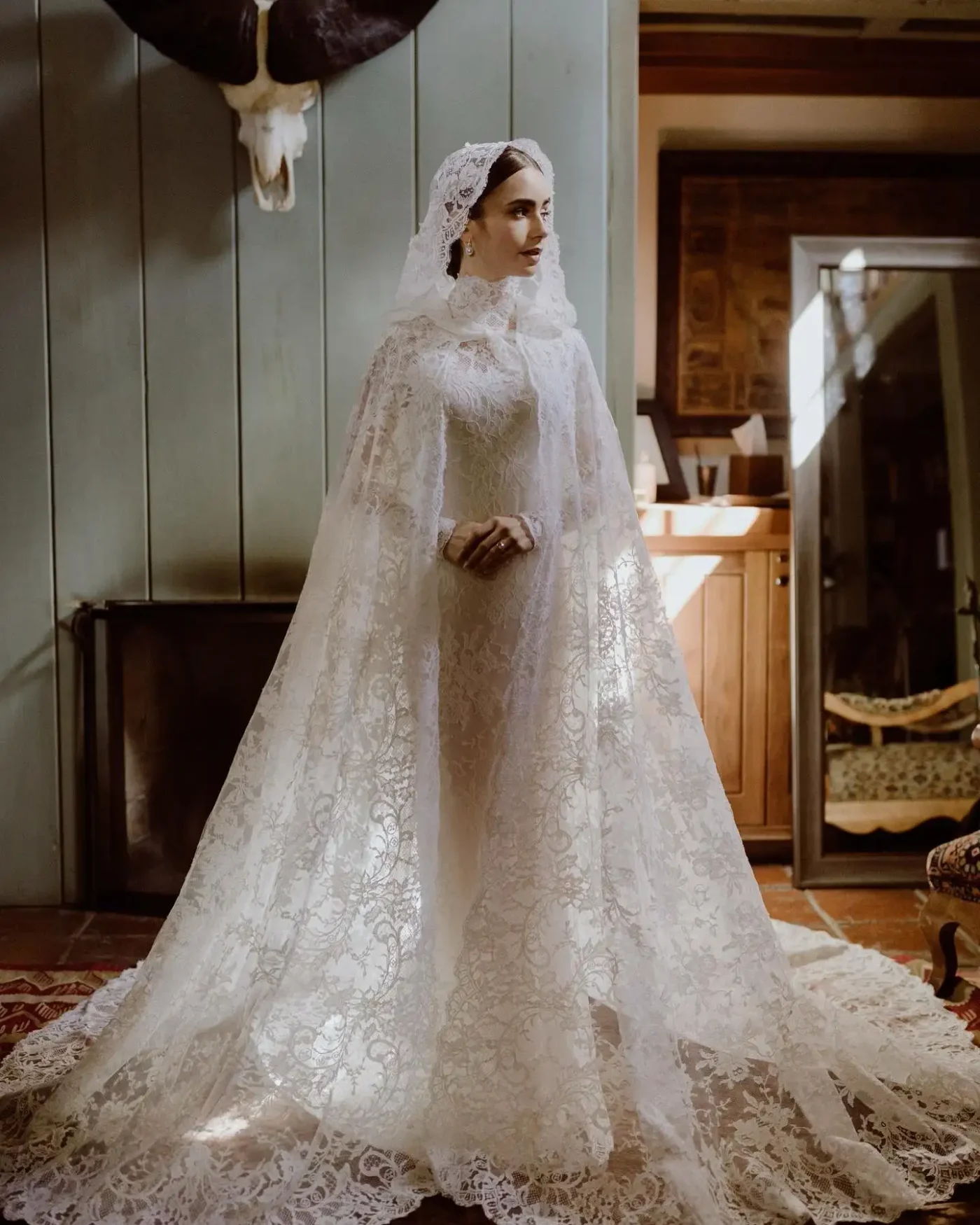 Lily Collins in her wedding dress.