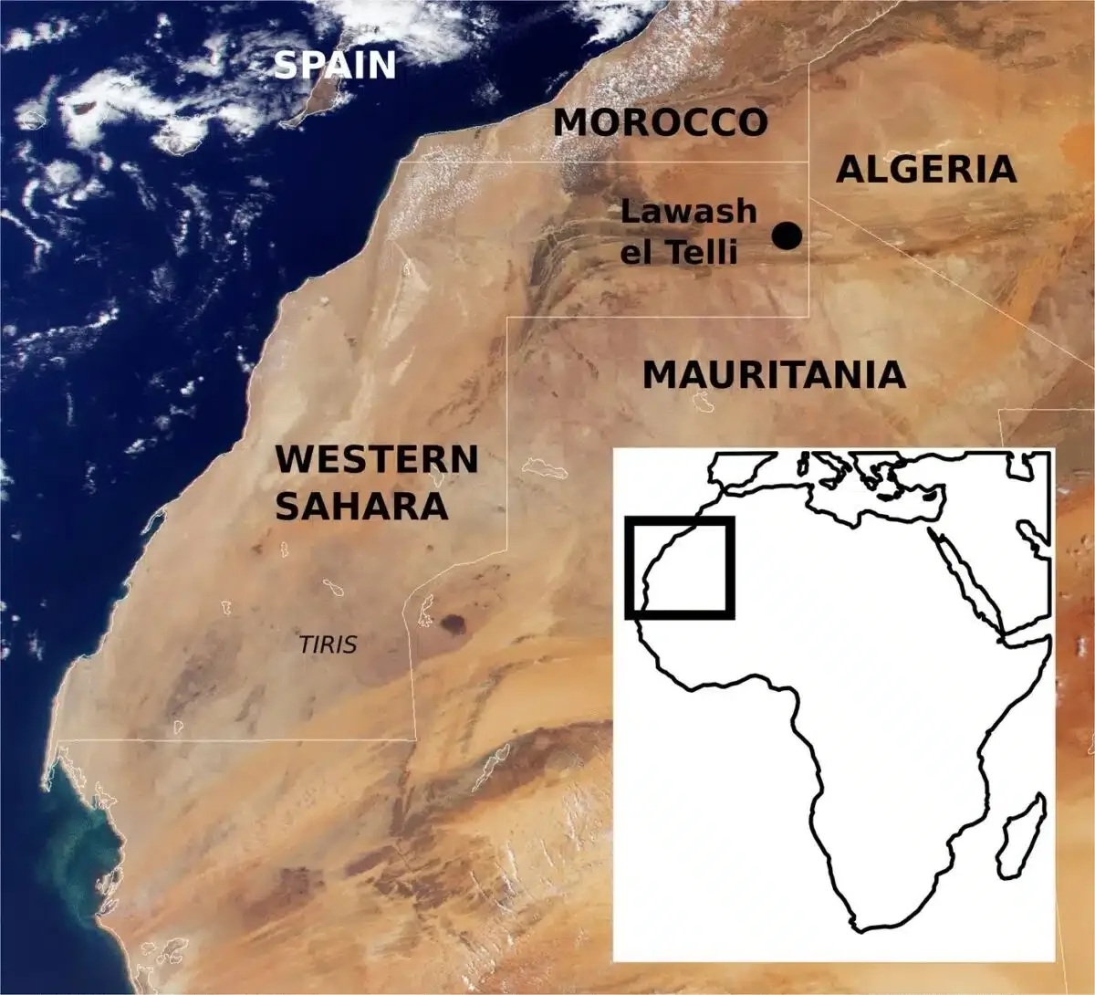 Location Of Lawash El Telli In Northern Western Sahara