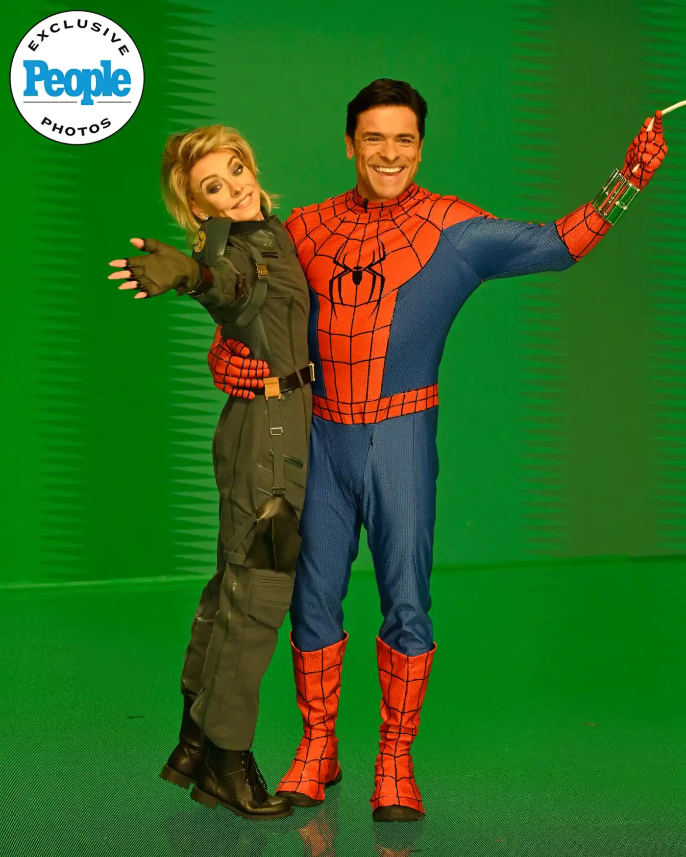 Mark Consuelos as Spiderman and Kelly Ripa as Yelena Belova