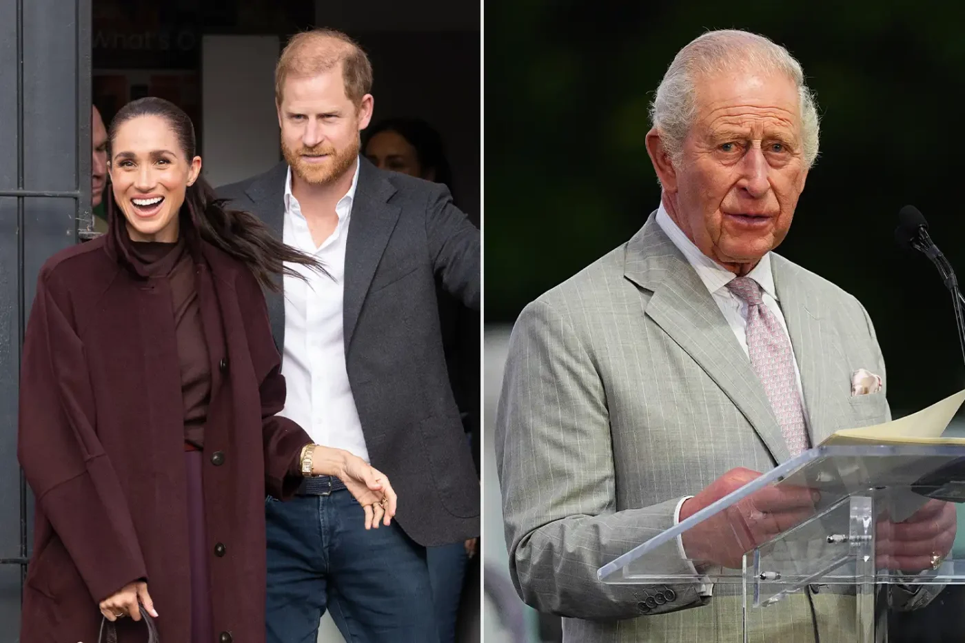 Meghan, Duchess of Sussex and Prince Harry and King Charles