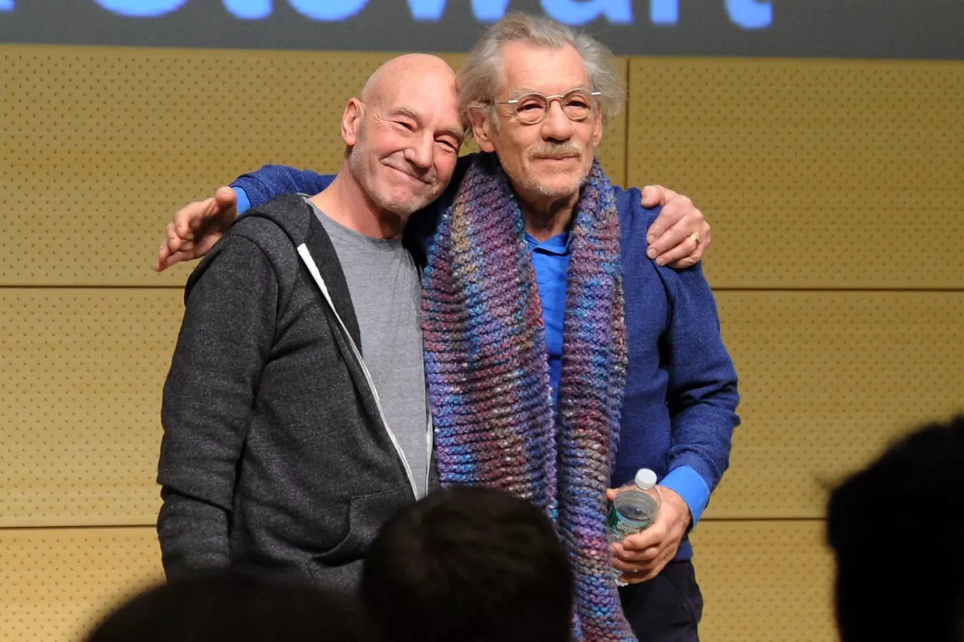 NEW YORK, NY - JANUARY 28: Patrick Stewart and Ian McKellen speak at John L. Tishman Auditorium at University Center on January 28, 2014 in New York City. (Photo by Ilya S. Savenok/Getty Images for SAG Foundation)