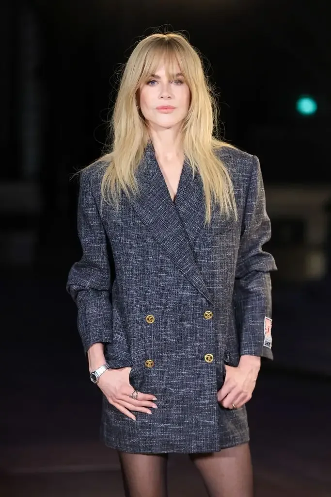 Nicole Kidman in a gray blazer dress