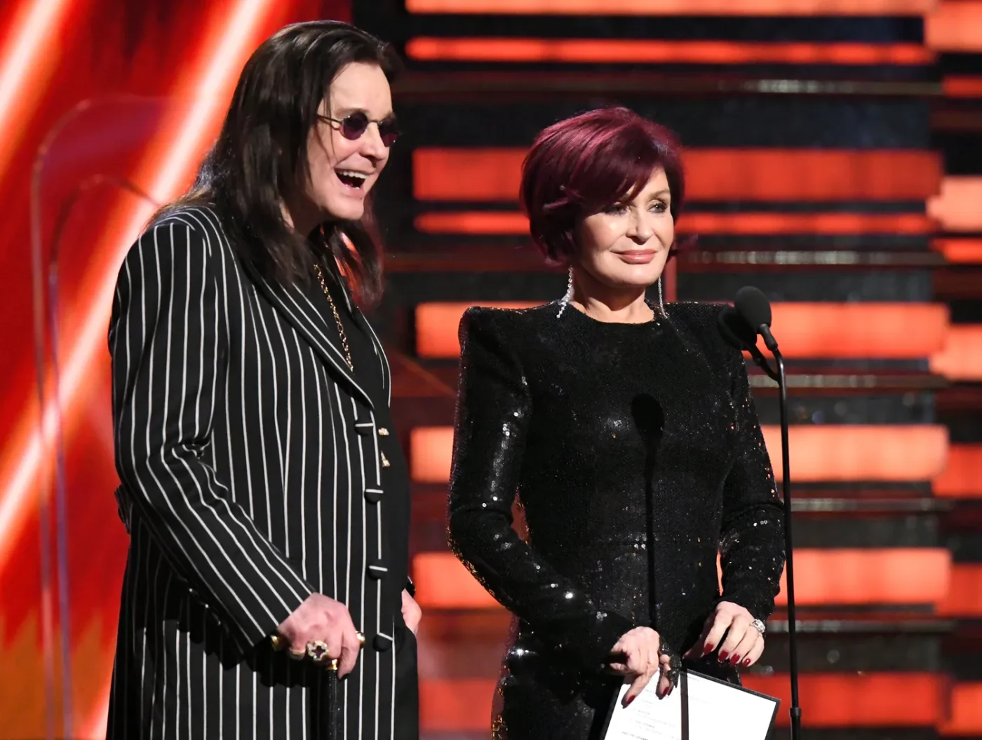 Ozzy Osbourne and Sharon Osbourne speak onstage during the 2020 Grammy Awards on January 26, 2020 in Los Angeles, California.