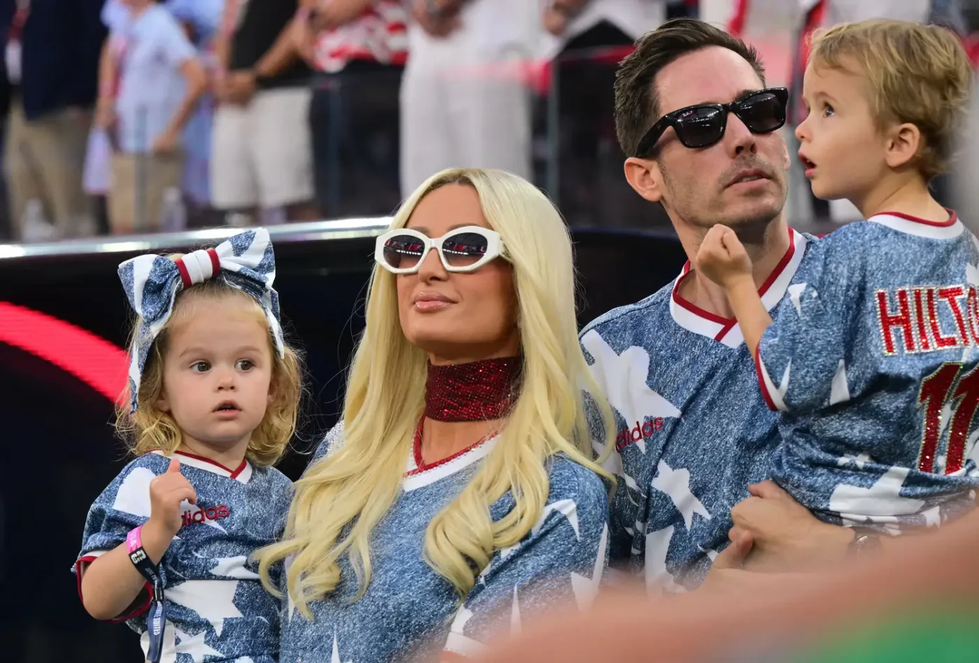 Paris Hilton and Carter Reum with their daughter London and son Phoenix on June 25, 2026.