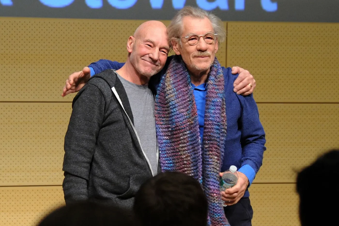Patrick Stewart and Ian McKellen speak at John L. Tishman Auditorium at University Center on January 28, 2014 in New York City.