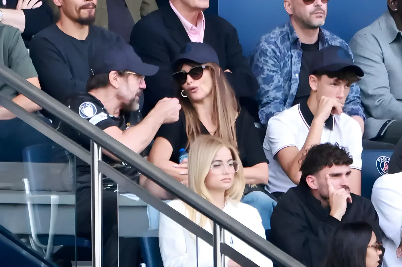 Penelope Cruz and her husband Javier Bardem attend the Ligue 1 McDonald's football match between Paris Saint-Germain (PSG) and FC Lorient at Parc des Princes stadium on May 2, 2026 in Paris, France.