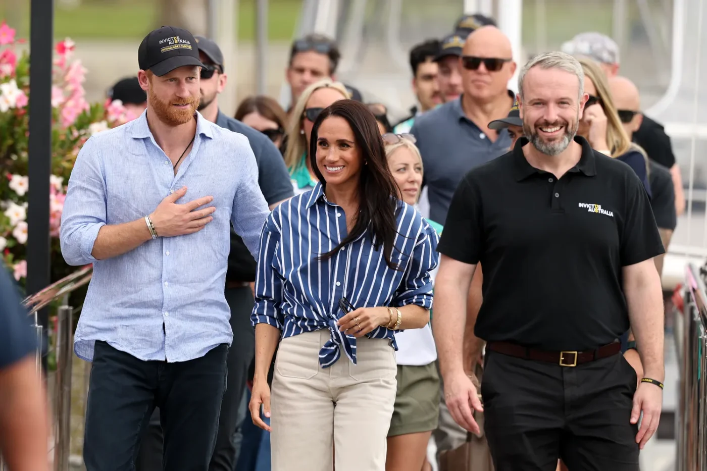Prince Harry and Meghan Markle at the Cruising Yacht Club of Australia on April 17, 2026 in Sydney, Australia.