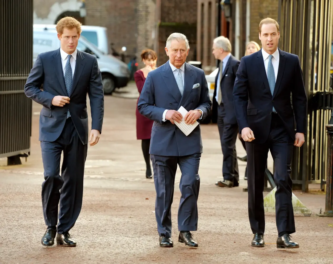 Prince Harry, King Charles, and Prince William on February 13, 2014.