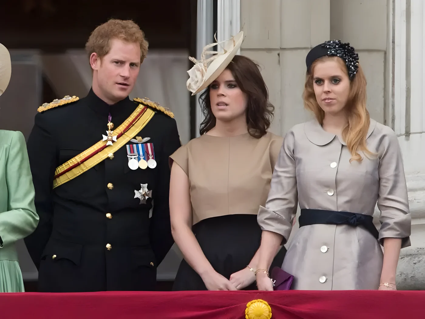 Prince Harry with Princess Eugenie and Princess Beatrice during the annual Trooping The Colour ceremony at Buckingham Palace on June 13, 2015