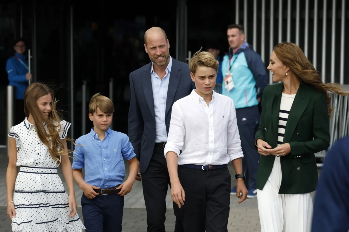 Prince William and Kate Middleton with Prince George, Princess Charlotte, and Prince Louis arrive for the Glasgow 2026 Commonwealth Games on August 1, 2026